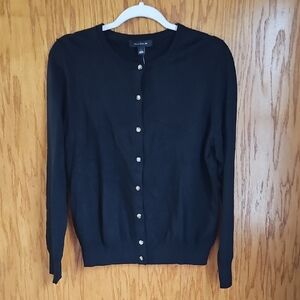Ann Taylor Black Cardigan with Long Sleeves and Classic Fit